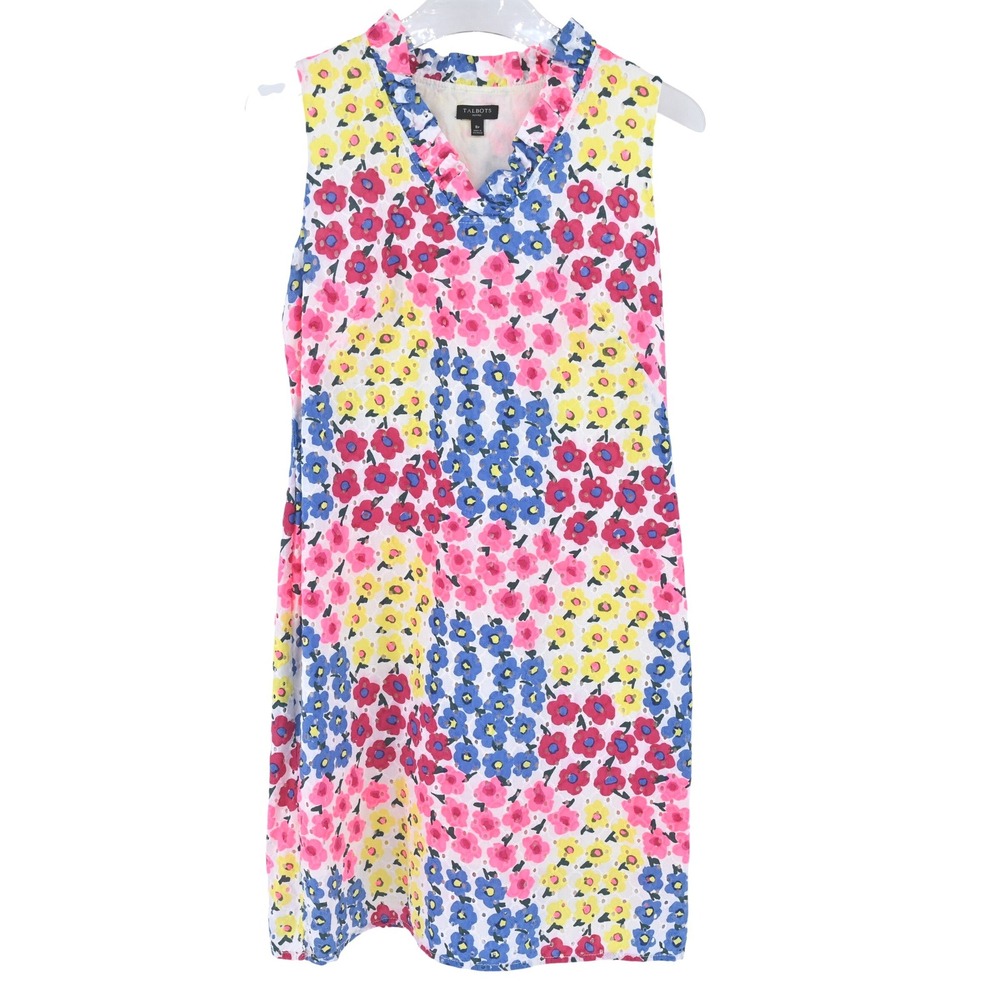 Retail $119 Talbots 100% Cotton Garden Party Floral Eyelet Dress Lined Ruffle